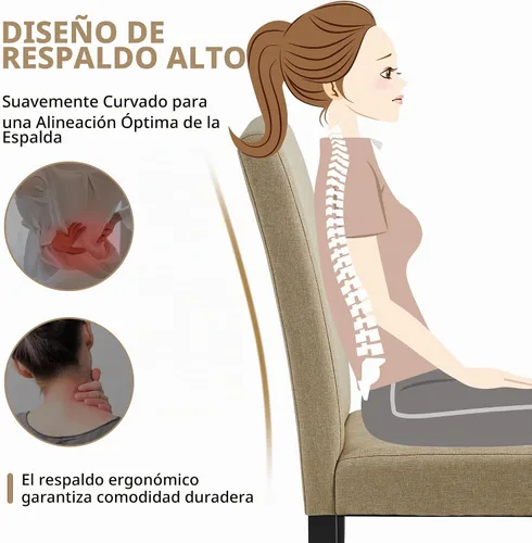 Vista 5 de Yaheetech Juego de 2 Sillas de Comedor de Tela Tapizada Parson Sillas de Cocina con Asiento Acolchado y Patas de Madera Maciza para Caqui