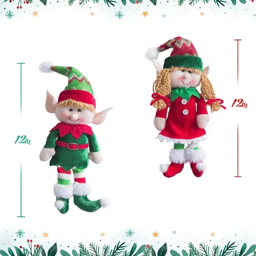 Vista 4 de Wewill adorables muñecos elfos de Navidad flexibles para decoraciones festivas en el hogar, fiestas, personajes de felpa
