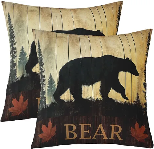 Vista 21 de Erosebridal Juego de 2 fundas de almohada rústicas con diseño de oso, de 16x16 pulgadas, fundas de almohada de cuadrícula de búfalo, fundas