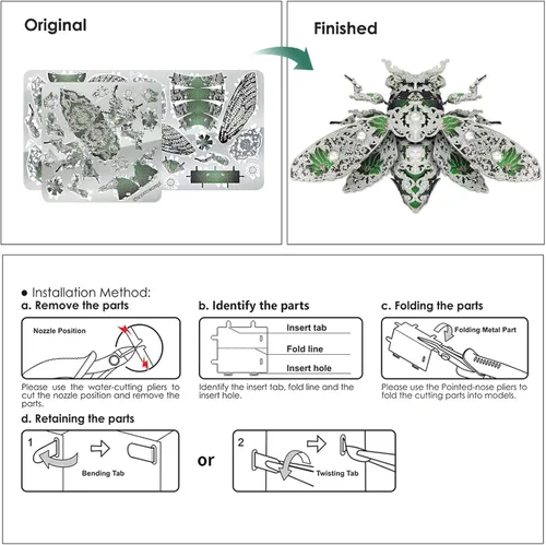 Vista 4 de Piececool Rompecabezas 3D de metal para adultos, modelo Cicada 3D, kits de construcción con temática de insectos, broche de moda de animales