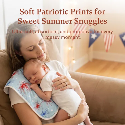 Vista 2 de Premium Waterproof Baby Burp Cloths 8 Pack, Extra Large 13" x 26" Soft Absorbent Burping Cloths for Newborn Infant, Patriotic 4th of July Baby