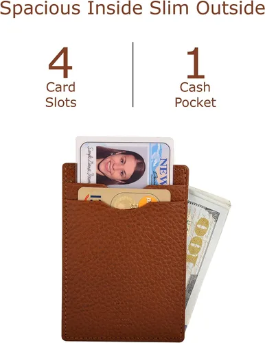 Vista 4 de Elegant Plain cardholder Genuine Leather RFID blocking Magnetic Clip Cardcase Wallet Slim Design for Front and Back Pocket Quality Cardcase wallet