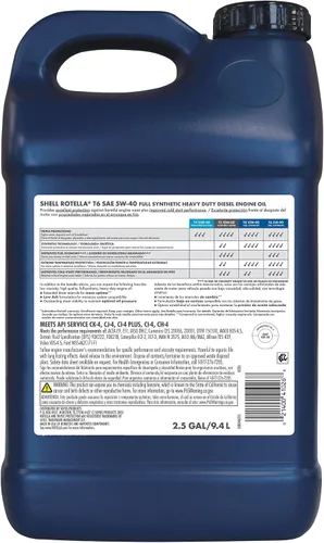 Vista 2 de Shell Rotella T6 - Aceite de motor totalmente sintético 5W-40, 2.5 galones (paquete de 2)