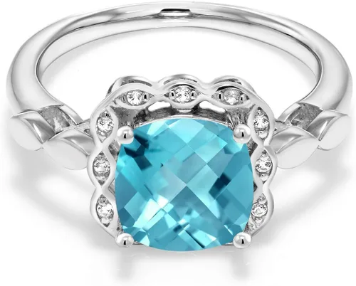 Vista 115 de Gem Stone King Anillo de compromiso de plata de ley 925 de 0.315 in con piedra natal y zafiro blanco creado Anillo de compromiso de boda
