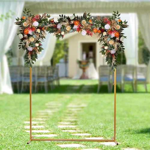 Vista 3 de Soporte cuadrado de metal para arco de boda con bases, 6.5 pies de fácil montaje, arco de jardín cuadrado de metal para bodas, bar, mitzvá, fiesta