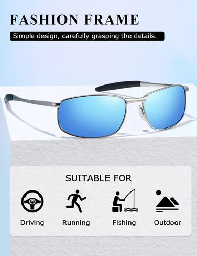 Vista 4 de AEVOGUE anteojos de sol polarizados para hombres, marco metálico rectangular, anteojos retro AE0535.