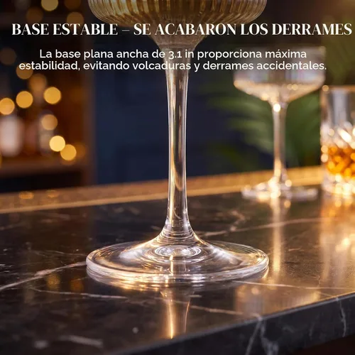 Vista 5 de Juego de 4 vasos de copa acanalados de 10 onzas, vaso de Martini único, vaso de cóctel clásico, juego de vasos de bar perfecto para cóctel, vino