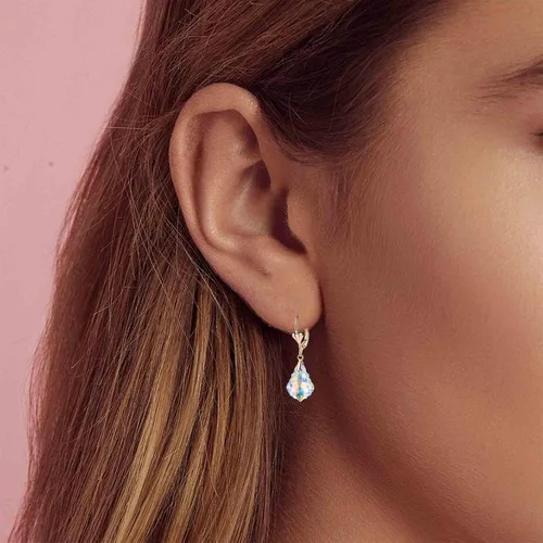Vista 7 de Aretes de cristal austriaco barroco con cierre de palanca para mujer, joyería hipoalergénica chapada en oro de 14 quilates