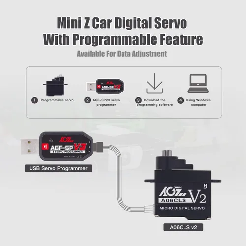 Vista 5 de AGFRC 6.6 lbs HV RC Micro Servo para coches Mini-Z (A06CLS V2 Negro) 6g Ultra-Light, 0.052s High Speed, Programmable, Digital Coreless Motor, Full