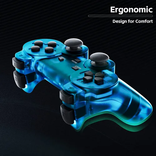 Vista 6 de Burcica Wireless Controller for PS-2 Play 2 Double Vibration 2 - Black and ClearRed