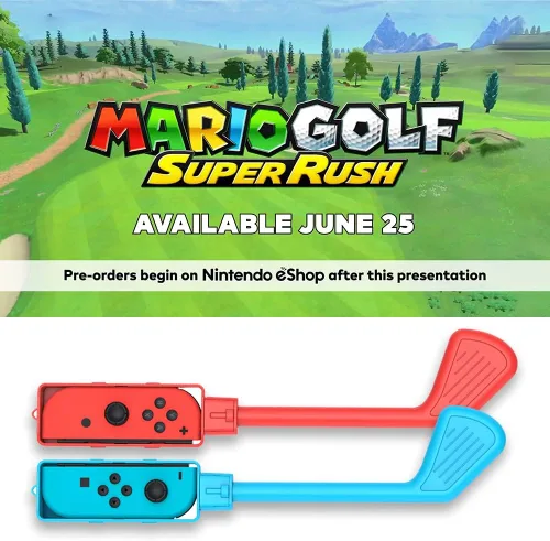Vista 2 de Golf Culb para Nintendo Switch Joy-Con Controller accesorios deportivos para Mario Golf-Super Rush - Paquete de 2 azul-rojo