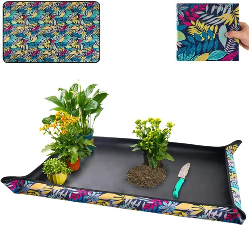 Vista 16 de Tapete de trasplante de 26.8"X26.8" para plantas de interior para controlar el desorden, tapete de bandeja de jardinería plegable e impermeable 1
