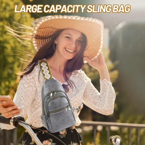 Vista 2 de KFXFENQ Bolso bandolera para mujer, de piel sintética, bolso bandolera pequeña, mochila cruzada multiusos para el pecho, para mujer, ciclismo
