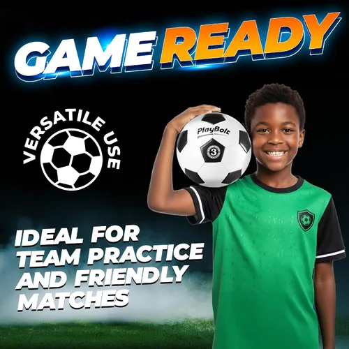 Vista 4 de PlayBolt Soccer Ball Size 3 with Pump - Black & White Training Practice & Match Ball for Kids (Pack of 1 or 4)