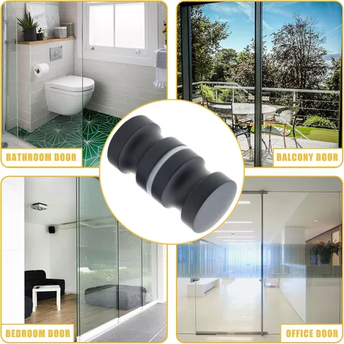 Vista 5 de Paquete de 2 manijas de puerta de cristal para ducha, doble cara (negro) Perilla de acero inoxidable para puertas de ducha de doble cara, herrajes
