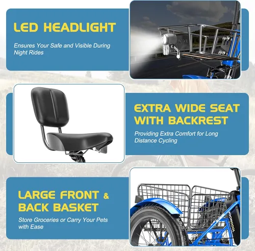 Vista 6 de NAIZEA Electric Tricycle Adult Electric Bicycles,Electric Trike,3 Wheel Electric Bike Ebike E Bicycle with Removable Battery, Motorized Trike with