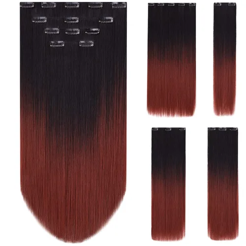 Vista 29 de Extensión de cabello negro oscuro, extensiones de cabello con clip de 22 pulgadas