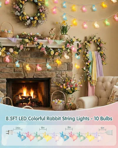 Vista 2 de SUNSGNE Luces de Cadena Lindas de Conejo de Pascua, 2.6m Luces de Hadas de Conejo de Pascua con 10 Luces de Conejo Multicolor para Decoración