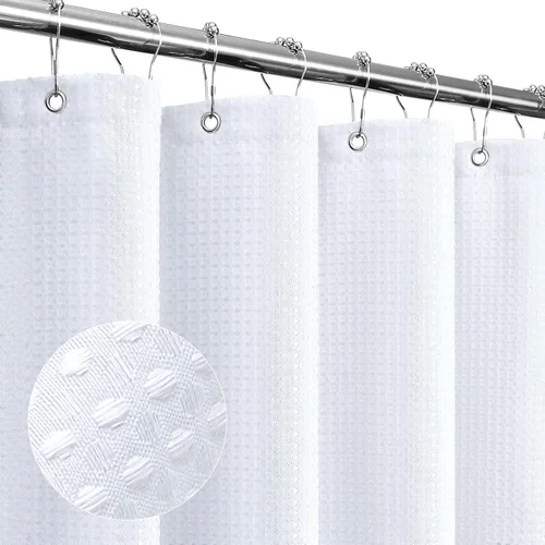 Vista 22 de Gibelle Cortina de Ducha Pequeña para Cabina 36 x 72 pulgadas, Cortina de Ducha de Tela Texturizada de Tejido Gofre Medio Estrecho para Baño, Beige
