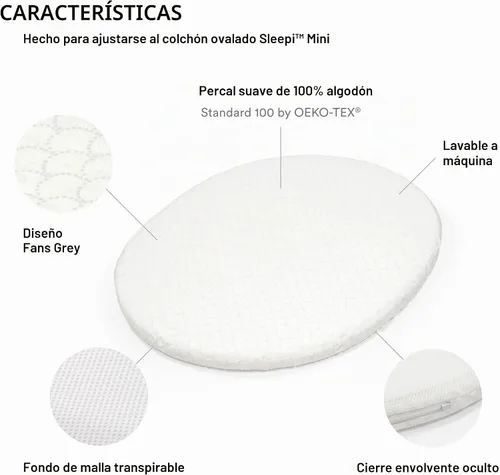 Vista 2 de Stokke Sleepi - Sábana bajera ajustable V3, color gris ventilador, compatible con Sleepi Mini Mattress V3, 100% algodón percal fino, lavable