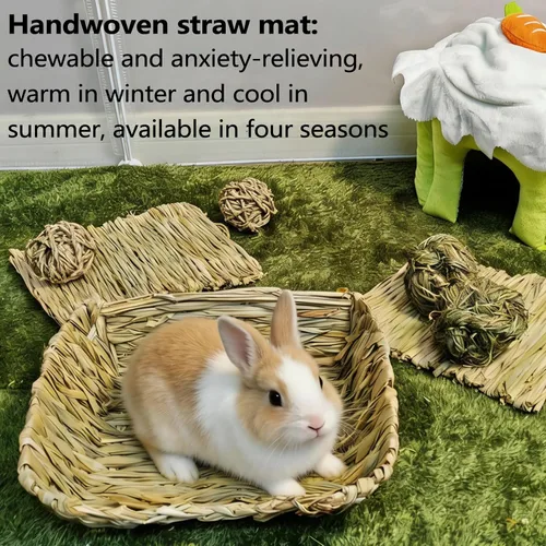 Vista 3 de Hamiledyi Cama de hierba de conejo, alfombrilla de heno natural hecha a mano, bolas masticables para conejo, chinchilla, conejillo de indias, hurón