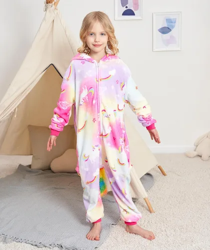 Vista 4 de Cos Time Pijama de una pieza de unicornio para niños, disfraz de Halloween