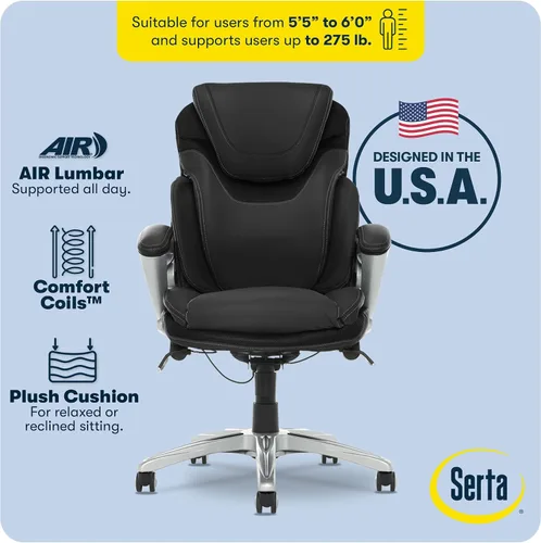 Vista 5 de Serta Bryce - Silla ejecutiva de oficina, sillas de escritorio para computadora ergonómicas con soporte lumbar AIR patentado, almohadas cómodas