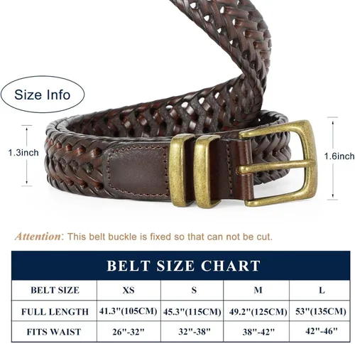 Vista 5 de BELTROAD Cinturón de cuero trenzado para hombre, jeans casuales, golf, hebilla de aleación tejida de cuero para hombre, cinturones trenzados a mano