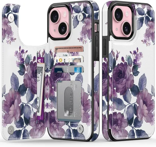 Vista 41 de FUNMIKO Funda tipo cartera para iPhone 13 con tarjetero, bloqueo RFID, protección de grado militar y obras de arte impresas con rayos UV, cierre