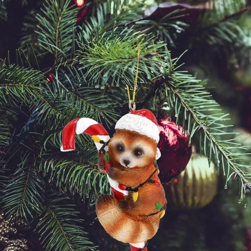 Vista 3 de Needzo Adorno navideño de panda rojo, decoración navideña para árboles, decoración de temporada para amantes de los animales, 3.25 pulgadas