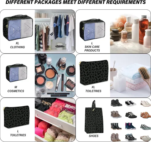 Vista 5 de Juego de 7 cubos de equipaje organizadores de viaje para maleta, accesorios de viaje con bolsa de zapatos para mujeres y niñas, estético lindo