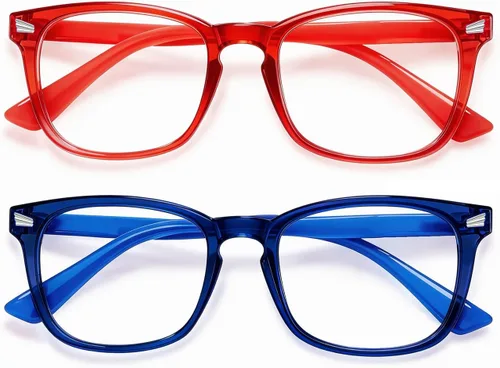 Vista 21 de Gafas de luz azul para niños y niñas, paquete de 2 lentes de luz azul para adolescentes y niños, anteojos falsos, anteojos para niños pequeños, de 6