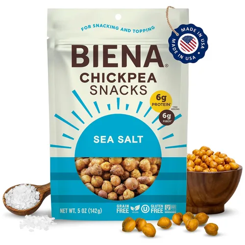 Vista 11 de Biena Bocadillos crujientes de garbanzos tostados, barbacoa, alto en proteínas, alto en fibra, sin gluten, a base de plantas, sin OMG, aperitivos