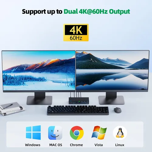 Vista 8 de 2 monitores 4 computadoras KVM Switch portátil y escritorio 4 puertos híbrido USB-C docking y doble Displayport y DP HDMI y Dual HDMI 4K@60Hz KVM