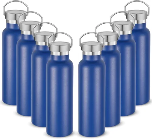 Vista 23 de Neihepal Botellas de agua de acero inoxidable negras, botella de viaje de doble pared con aislamiento al vacío de 20 onzas con tapa a prueba
