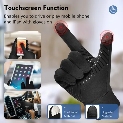 Vista 2 de Guantes deportivos de invierno cálidos para correr, para clima frío, guantes térmicos para pantalla táctil, guantes antideslizantes de forro polar