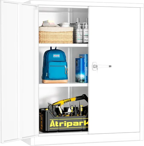 Vista 13 de Pataku Gabinete de almacenamiento de metal con puertas y estantes de ajuste, armarios de garaje de 36 pulgadas con cerradura para el hogar, oficina