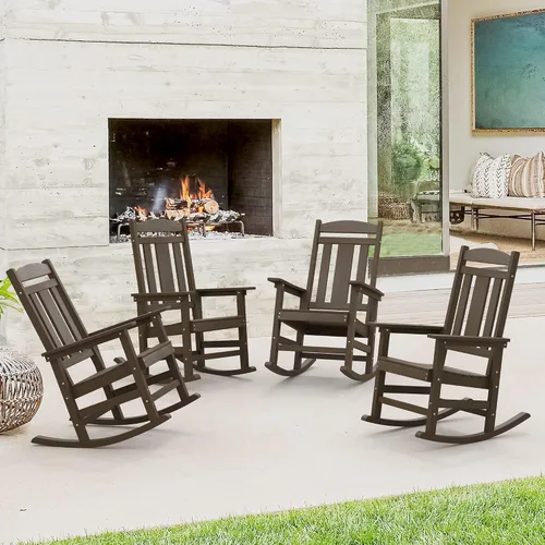 Vista 12 de LUE BONA Mecedora para exteriores, sillas mecedoras de plástico de polietileno resistentes a la intemperie, 350 lb de servicio pesado, de gran Negro
