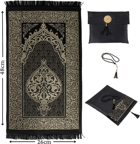 Vista 3 de Modefa Tapete de oración islámica, regalos musulmanes, alfombra fina de oración musulmana de viaje en bolsa de regalo de tafetán con cuentas Tasbih