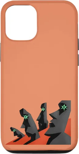 Vista 11 de iPhone 12 mini arte estilizado de esculturas de cabeza de Isla de Pascua. Estuche de arte antiguo