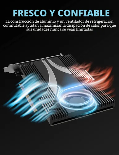 Vista 4 de SABRENT Tarjeta adaptadora NVMe SSD a PCIe 4.0 X 16 de 4 unidades con refrigeración activa [EC-P4BF]