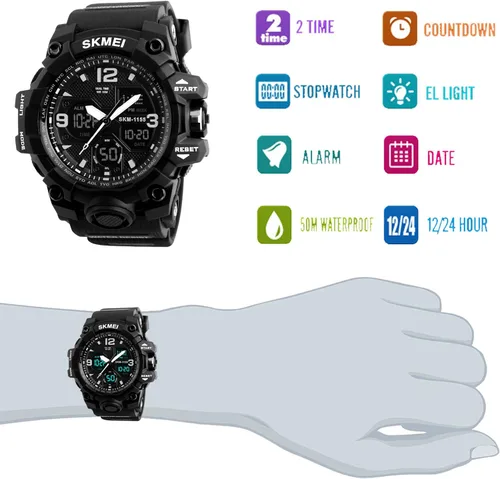 Vista 4 de Mens Analog Digital LED 50M Waterproof Outdoor Sport Watch Military Multifunction Casual Dual Display 12H24H Stopwatch Calendar Wrist Watch