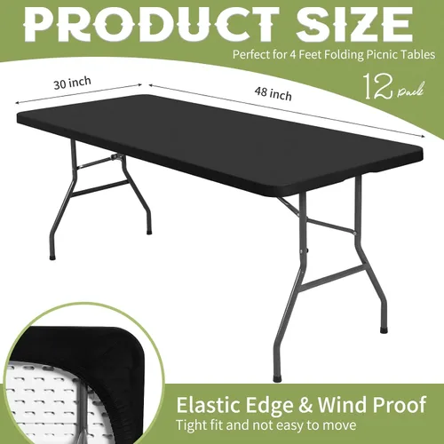 Vista 2 de fani 12 manteles de elastano para mesa de pícnic, elásticos ajustables para mesas rectangulares de 4 pies, cubierta lavable para mesa de patio