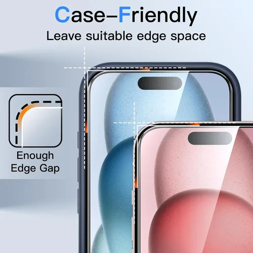 Vista 7 de JETech Protector de pantalla de privacidad de 360 grados para iPhone 15 de 6.1 pulgadas, película de vidrio templado antiespía de 4 vías