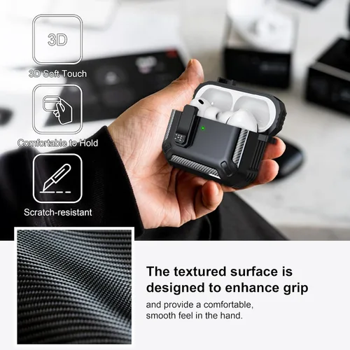 Vista 3 de RFUNGUANGO Funda protectora para AirPods Pro de 3ª generación con kit de limpieza, funda rígida militar con bloqueo para AirPod Pro 3ª