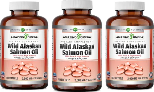 Vista 7 de Suplemento de Aceite de Salmón Salvaje de Alaska Amazing Omega 2000 Mg por Porción 180 Cápsulas Blandas Sin OMG Sin Gluten Fabricado