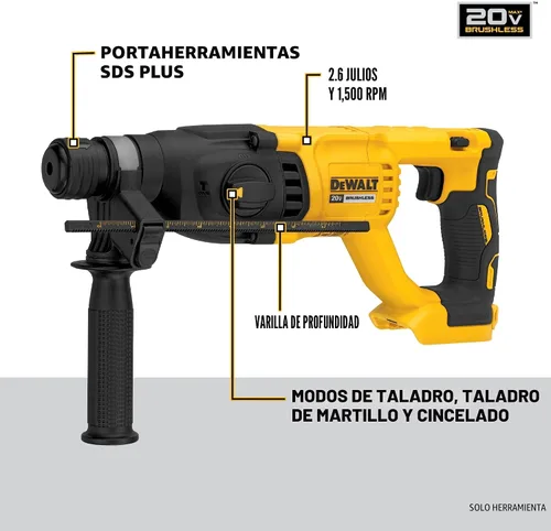 Vista 3 de DEWALT Martillo giratorio inalámbrico de 20 V MAX SDS Plus de 1 pulgada con mango en D, solo herramienta desnuda (DCH133B)
