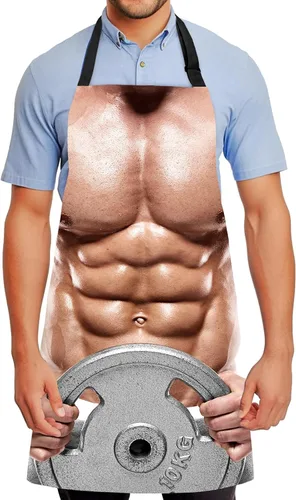 Vista 8 de Funny Creative Chef Apron with 3D Muscle Man Adjustable Sexy Kitchen Apron Waterproof Aprons BBQ Party Xmas Gift
