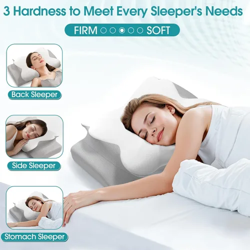 Vista 3 de SereneCloud Almohada cervical para soporte de cuello y hombros, almohada de espuma viscoelástica de contorno para dormir, almohada ergonómica