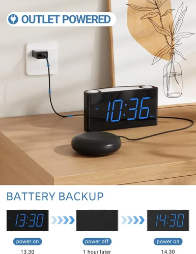 Vista 8 de PPLEE Reloj despertador súper fuerte para personas que duermen profundamente, con discapacidad auditiva o sordos, reloj despertador vibratorio